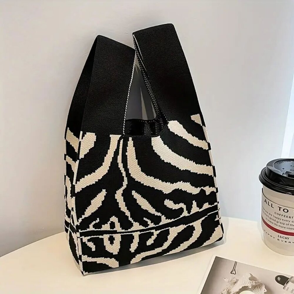 Zebra Pattern Small Knit Tote Bag